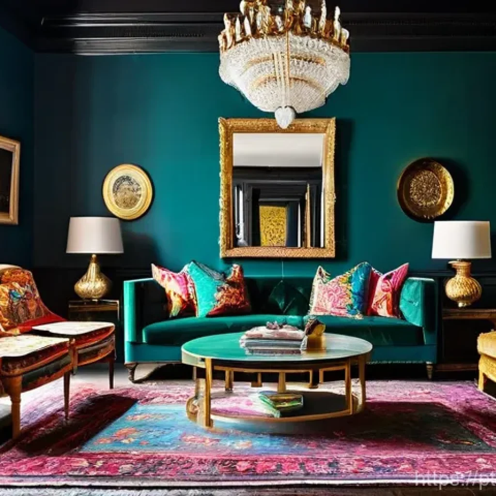 실제 맥시멀리즘 인테리어 사례 분석 - **A Vibrant Maximalist Living Room:** A richly decorated living room bursting with color and texture...