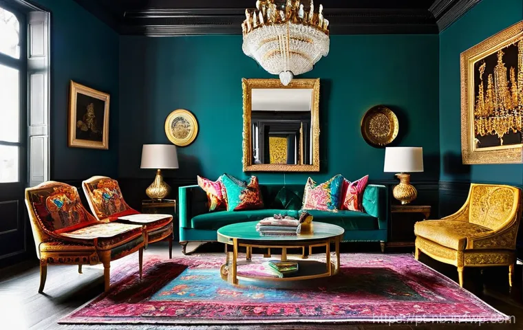 실제 맥시멀리즘 인테리어 사례 분석 - **A Vibrant Maximalist Living Room:** A richly decorated living room bursting with color and texture...