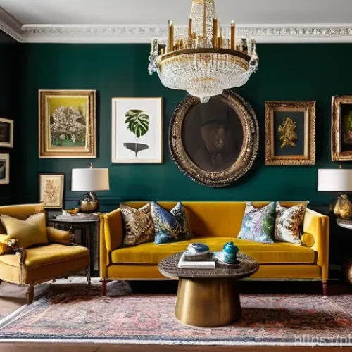 Home 28 아트워크 활용한 맥시멀리즘 공간 연출 - **A Maximalist Living Room with a Curated Gallery Wall:**
"A breathtaking maximalist living room...